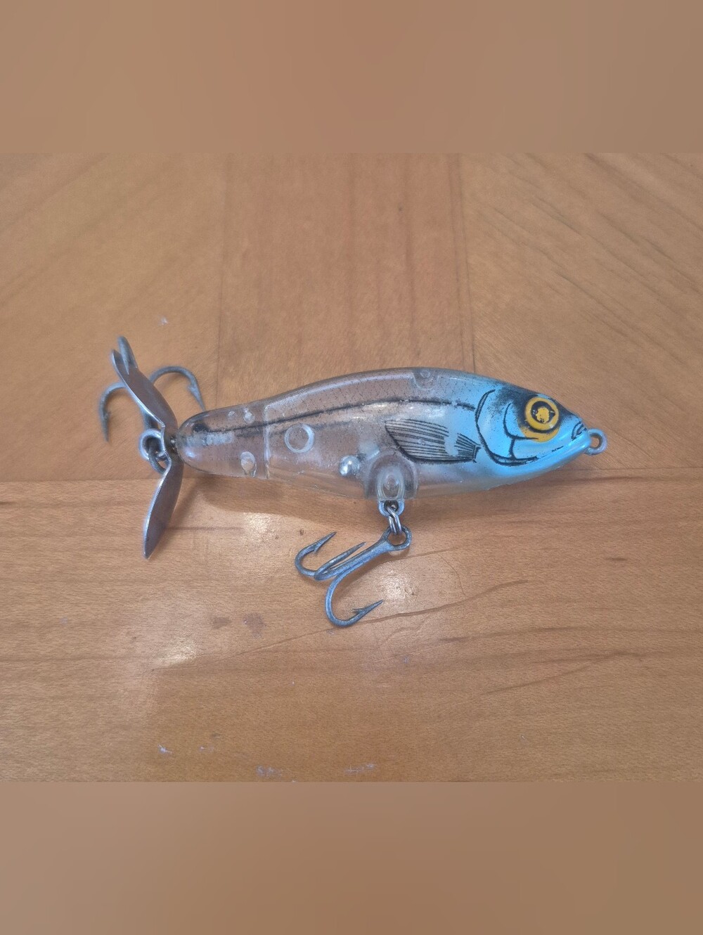Vintage Bomber Prop A Topwater Fishing Lure Clear Blue Shad 3” Rear Prop